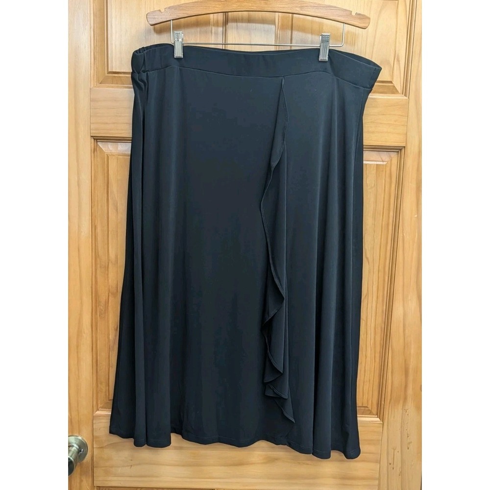 Southern Lady 1X Skirt Midi Elastic Waist Black Ruffle Stretchy Workwear Casual